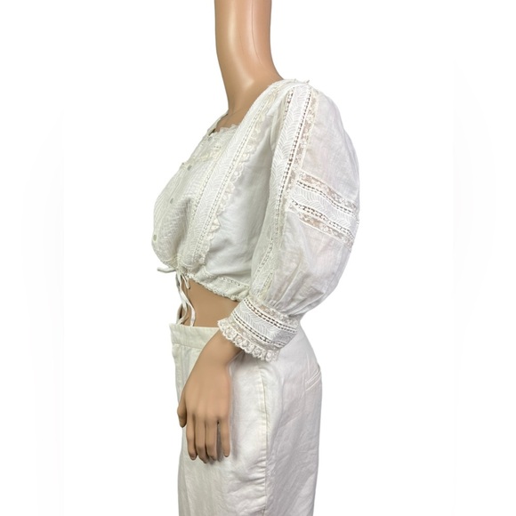 Polo Ralph Lauren Blouse Womens Cream White Lace Cotton Voile Bohemian Cropped - Picture 4 of 14